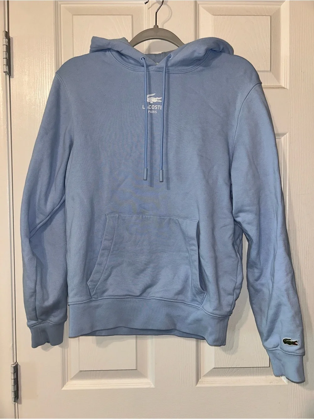 Lacoste Pastel Blue Pullover Hoodie with White Logo